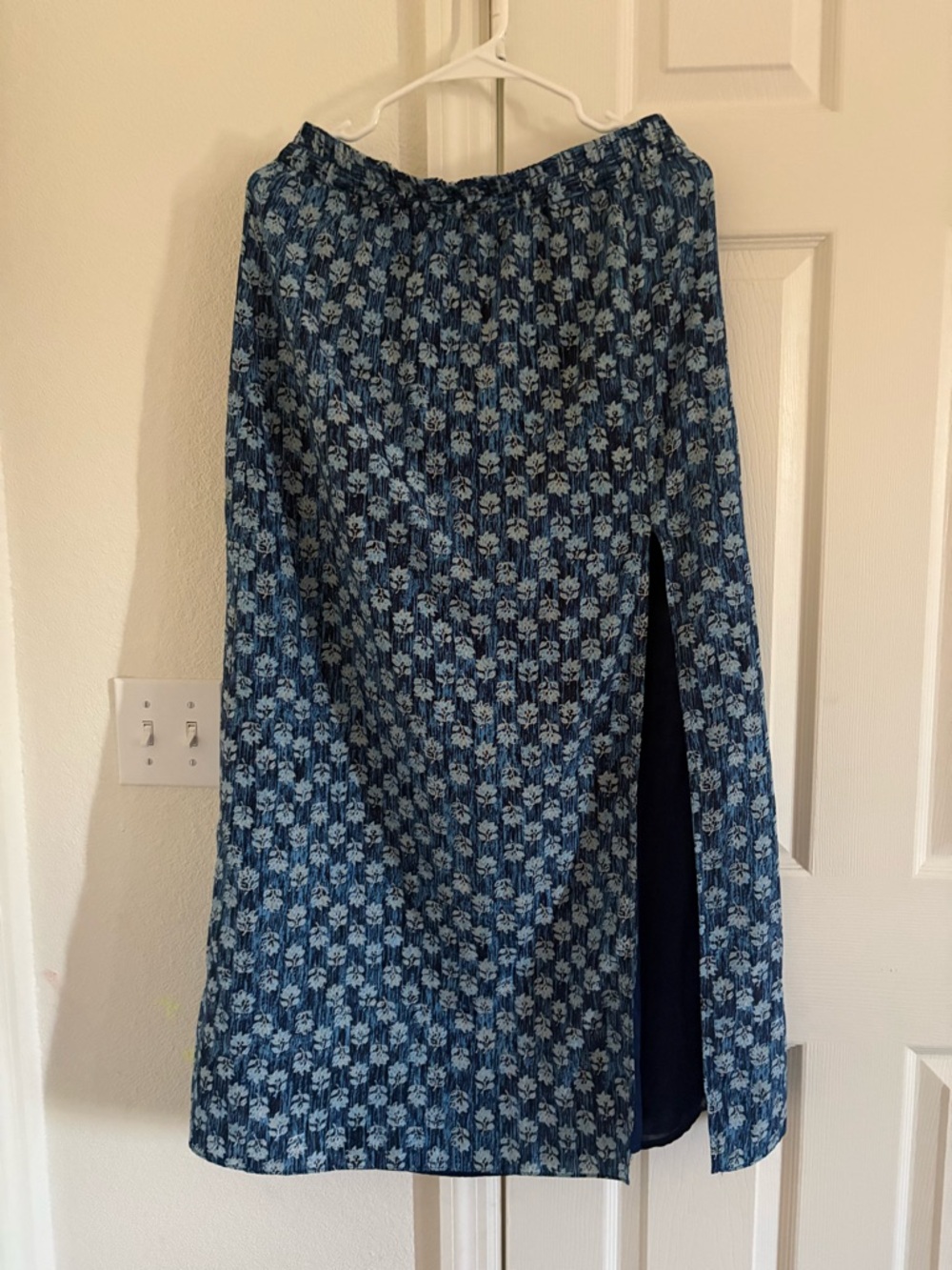 Michael Kors Navy and Light Blue Floral Midi Skirt with Side Slit